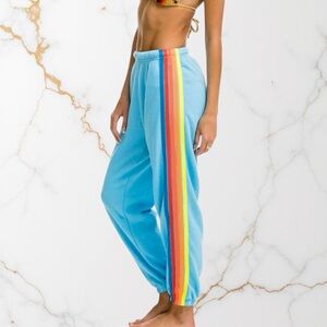 Aviator Nation Sky/Neon Rainbow 5 Stripe Sweatpants